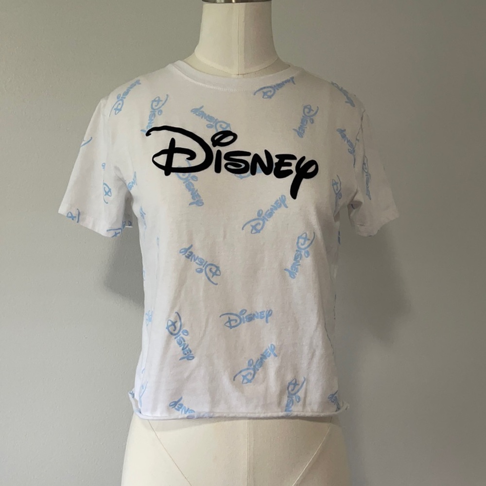 Disney cropped tee shirt blue and black size small